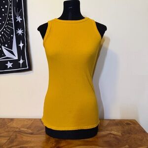 Nine West Womens Size Small Soft Spun Yellow Ribbed Tank Top